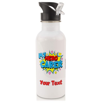 in White (600ml) with Drinking Straw (Carer) (Personalised with Text)