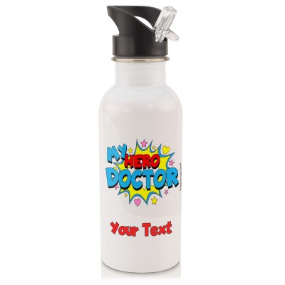 in White (600ml) with Drinking Straw (Doctor) (Personalised with Text)