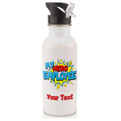 in White (600ml) with Drinking Straw (Employee) (Personalised with Text)