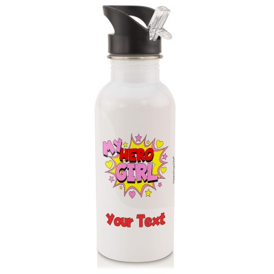 in White (600ml) with Drinking Straw (Girl) (Personalised with Text)