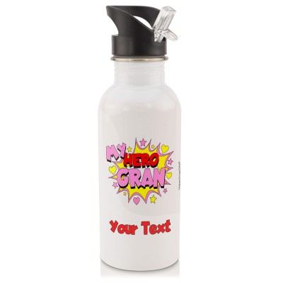in White (600ml) with Drinking Straw (Gran) (Personalised with Text)