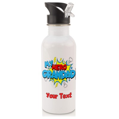 in White (600ml) with Drinking Straw (Grandad) (Personalised with Text)