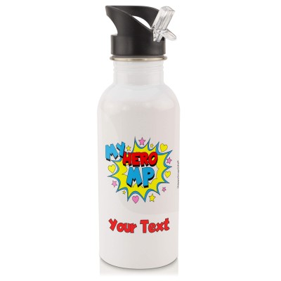 in White (600ml) with Drinking Straw (MP) (Personalised with Text)