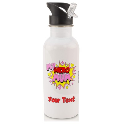 in White (600ml) with Drinking Straw (Mum) (Personalised with Text)