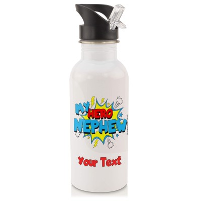in White (600ml) with Drinking Straw (Nephew) (Personalised with Text)