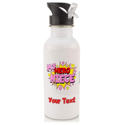 in White (600ml) with Drinking Straw (Niece) (Personalised with Text)