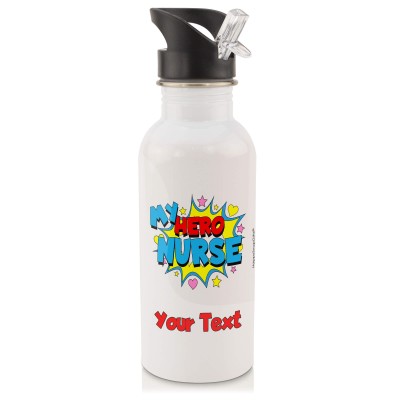 in White (600ml) with Drinking Straw (Nurse) (Personalised with Text)