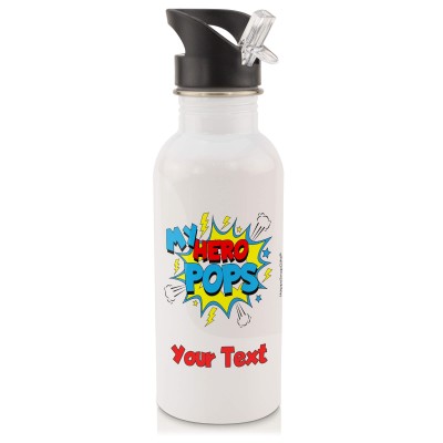 in White (600ml) with Drinking Straw (Pops) (Personalised with Text)