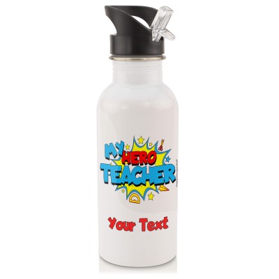 in White (600ml) with Drinking Straw (Teacher) (Personalised with Text)