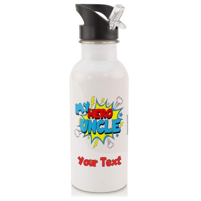 in White (600ml) with Drinking Straw (Uncle) (Personalised with Text)